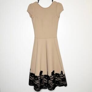NWT Muehleder Karol Lace Midi Dress Women's Beige Black Size XS X-Small